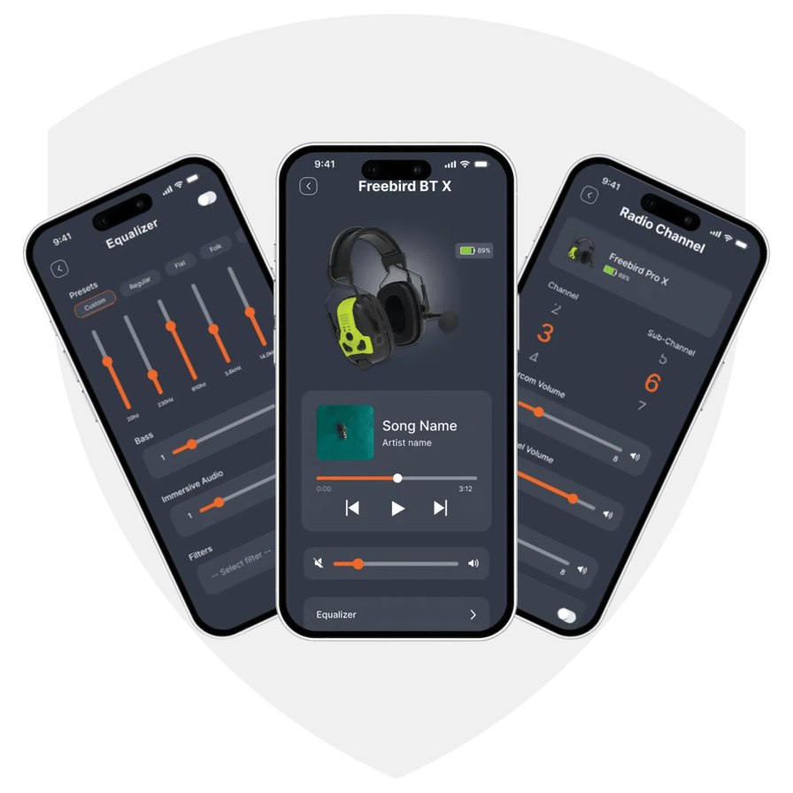 Et billede af tre telefoner, der viser Guardio Connect-appen