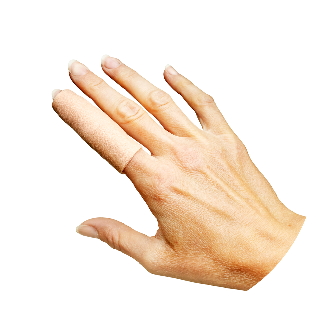 hand med beige bandage