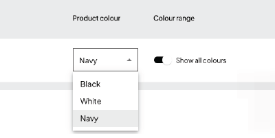 Kuva alasvetovalikosta, jossa on eri värivaihtoehtoja