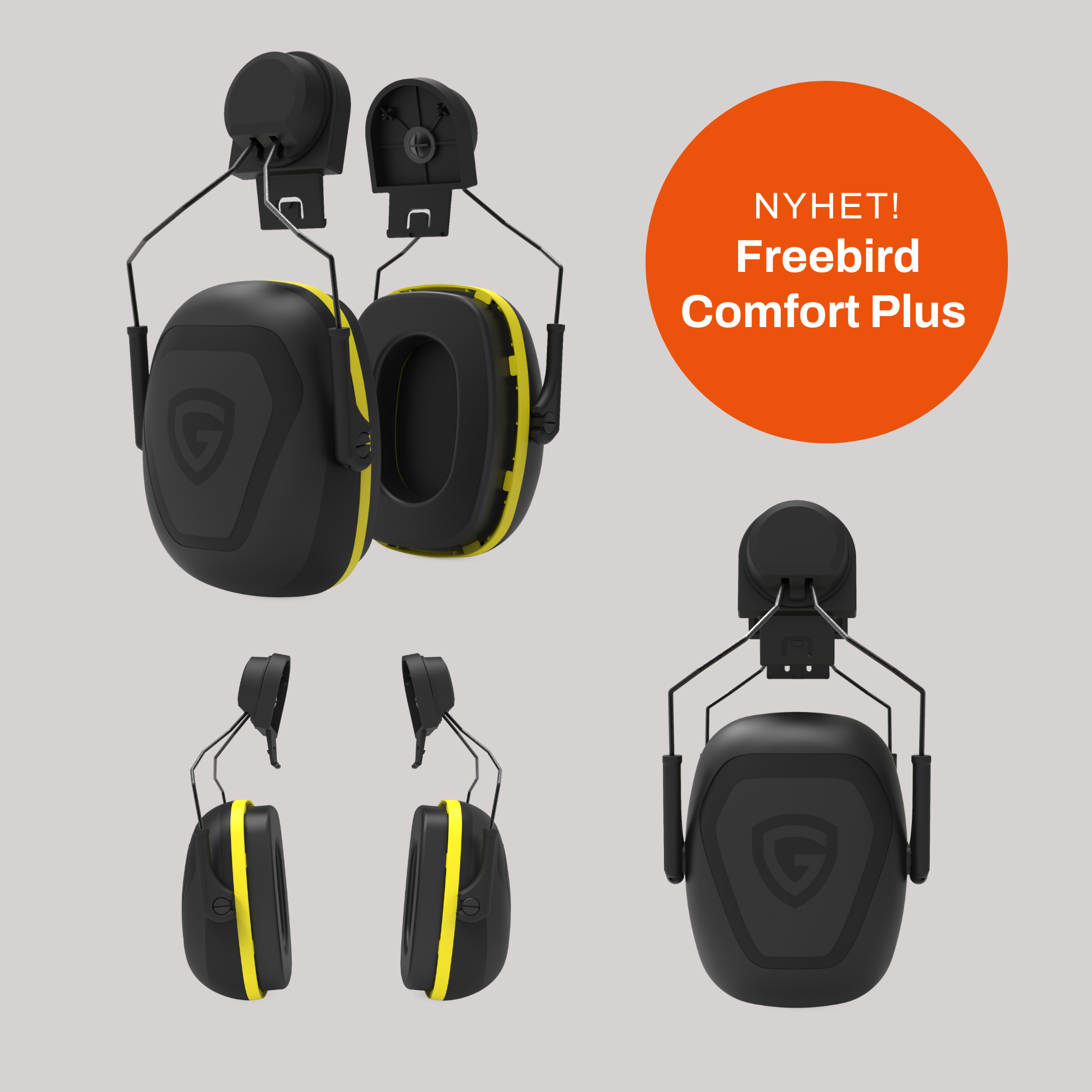 Hearing protectors that can be fitted to Guardio helmets are displayed free-standing.