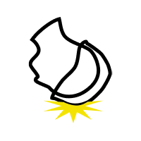 Illustration of an impact to a helmet with a yellow star-shaped mark symbolizing brain injury.