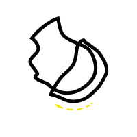 Illustration of helmet with small yellow motions underneath symbolizing reduced rotation with MIPS protection.
